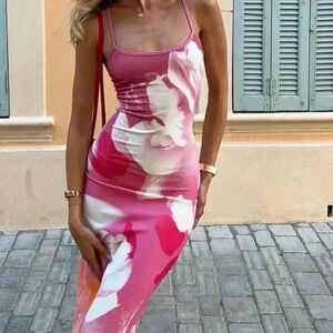 Pink Casual Women's Floral Print Sleeveless Mini Dress